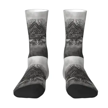 Мъжки и дамски чорапи за екипажа на Valknut и Tree Of Life Yggdrasil Унисекс с хубави 3D принтом Viking Norse Dress Socks