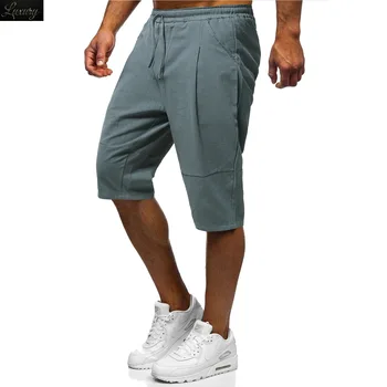 Летни мъжки плажни шорти от лен, 2024, мъжки къси панталони с еластичен ластик на талията, обикновена къси панталони, мъжки дишащи шорти на M-5XL