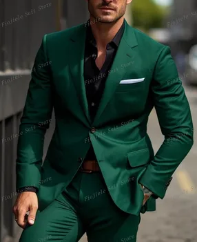 Нови мъжки Смокинги Зелен бизнес костюм на Младоженеца за абитуриентски, сватбени партита, официален комплект от 2 теми, яке и панталони
