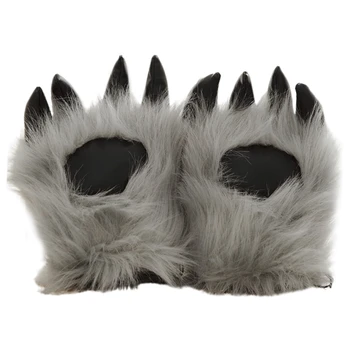Ръкавици с крака на мечка и вълк от изкуствена кожа, забавни зимни ръкавици без пръсти с нокти животни на Хелоуин и Коледа за cosplay