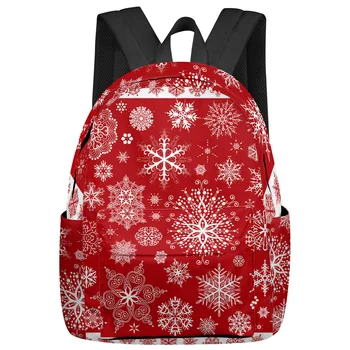 Коледни Училищни чанти за студенти с шарка Червен Снежинки, Раница за преносим компютър, Изработен по поръчка за мъже, Жени, пътни чанти, Mochila