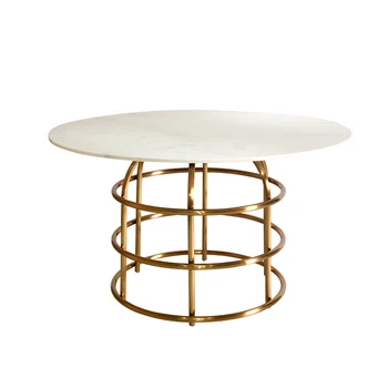 Лесен луксозен и минималистичен кръгла мраморна маса, кръгла маса, модерен и минималистичен маса за хранене от неръждаема стомана