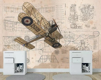 Тапети на потребителски размер, мультяшная ретро-стенопис със самолета, украса на стаята на момчето, самоклеящийся перлено бял материал, 3D тапети, стенописи