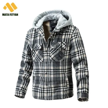 Висококачествено Зимата клетчатое палто с качулка Мъжки модни удебелена топло яке Корея ежедневни Ветровка якета Мъжки Дрехи