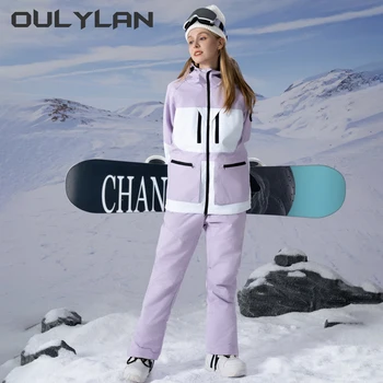 Нова мода дамски зимни дрехи 2024 година, водоустойчив ски костюм, комплект дрехи за сноуборд, улични зимни якета и панталони за момичета