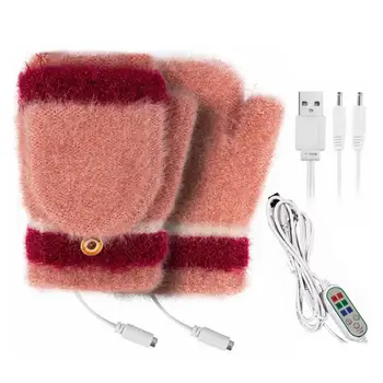 Ръкавици с отопляем полпальца, топли зимни ръкавици за ръце за лаптоп, двустранни възли ръкавици с температура на отопление, зимни с USB-топъл