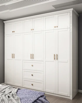 Европейски стил, шкаф с врата от масивно дърво, комбинация от шкафове, вграден гардероб, модерна, лесна и икономична спалня