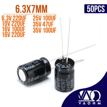 50ШТ Алуминиеви електролитни кондензатори 47 icf 100 uf 220 icf на 6.3 10 16 25 35 6,3*7 мм
