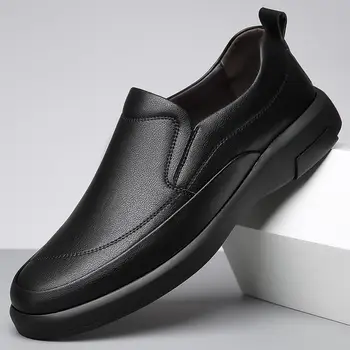 Мъжки обувки, новост 2023 г., есенна черна ежедневни кожени обувки в британския стил, мъжки бизнес официалната мода обувки за работа с голяма глава.