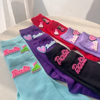 1 Чифт Кавайных Чорапи Барби за Момичета със стил Аниме С Надпис Love Doll Универсални Удобни Меки терлици Cool Y2K Дамски Чорапи
