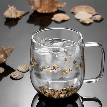 Чаша Sea Teas, двупластова стъклена чаша, Кафеена чаша с дръжка за жена, момиче-учителите На рожден Ден, Свети Валентин, Цветя чаша Sea Teas