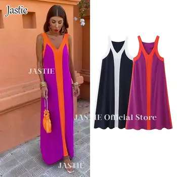 Лятото женствена рокля Jastie 2023, нова празнична рокля с V-образно деколте в стил мозайка, дамски градинска елегантна елегантна дълга младежки облекла