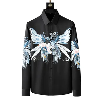 Луксозна риза с кристали, мъжки есенна благородна Приталенная Ежедневни бизнес риза, Модна блуза за светска смокинг 2023