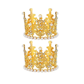 2 елемента Мини crown за торта с перли и кристали Кралицата Принцеса Короната за украса на торта за рожден Ден, Сватба, парти