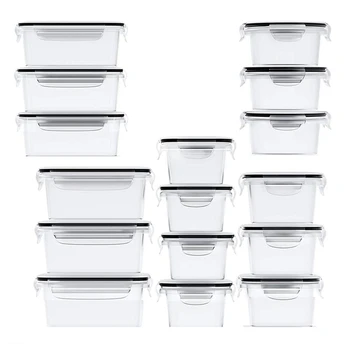 16 херметически затворени контейнери за съхранение на хранителни продукти с капаци (16 контейнери и 16 капаци) Пластмасови съдове за приготвяне на храна