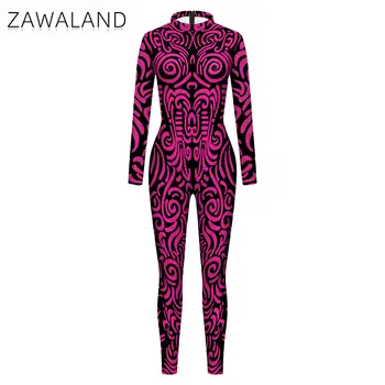 Женски костюм ZAWALAND Pink Art Line Елегантен Фитнес Зентай, Боди за възрастни, гащеризон с дълъг ръкав, Празнични тоалети за дами Burnning