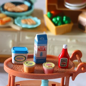 5 бр./компл. Куклена къща, доматен сос, кисело мляко с лед, Миниатюрни играчки за хранене, модел играчки