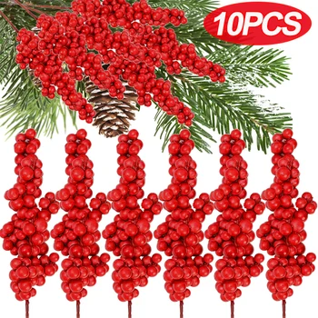 Коледни Червени плодове Клони на изкуствени плодове Имитация на цветния декор с ръцете си Гирлянда за украса на Коледната елха Коледен подарък