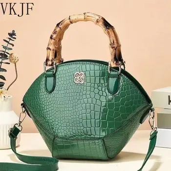 2023 Новата модерна дамска чанта с висока текстура, ретро-бамбук чанта, ниша за чанти, креативна чанта на едно рамо, каменен модел, блестяща кожа