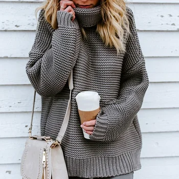 Жена Огнеупорни пуловер с дълъг ръкав и висока воротом, вязаный пуловер, Монофонични Модерен Случайни Топла Зима