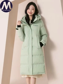 Якета за жени, новият старт на зимата 2023, Корейската мода, паркове със средна дължина, с дълги ръкави и качулка, ежедневни свободни дамски топли якета