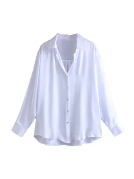 2023 Нови дамски Елегантни дамски блузи, Висококачествени офис дамски блузи, Сатен блуза с дълъг ръкав, риза с копчета, Дамски години
