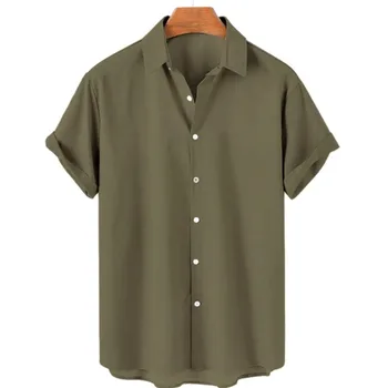 Мъжка риза Hawaii Beach, луксозен монофонични топ с къс ръкав, модни градинска дрехи много големи размери
