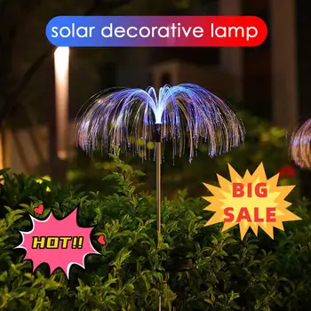Двойна слънчева светлина под формата на медузи, 7 цвята, Слънчеви градински фенери, led оптични светлини, Външна водоустойчива декоративна лампа за косене на трева, двор
