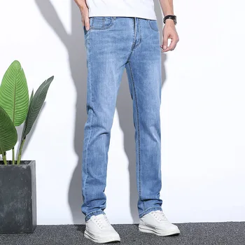 Мъжки пролетно-летните модни универсални ежедневните дънки 2023 г., младежки дънки-скинни Участък Slim Fit Skinny Jeans