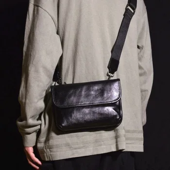 AETOO Ежедневни реколта мъжка кожена плиссированная дизайнерска чанта с цип за крайградски пътувания, хоризонтална чанта-месинджър чанта през рамо