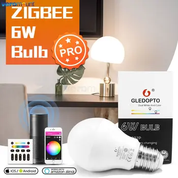Zigbee 3.0 Pro Smart RGBCCT Led Крушки С Регулируема Яркост 6 W E27 E26 са Съвместими с приложението на Hristo Алекса Echo Plus Voice RF Дистанционно управление