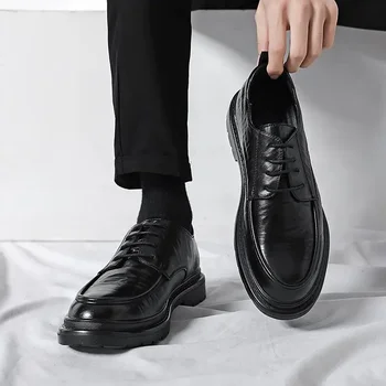 Кожени Мъжки Обувки Кожена Мека Подметка, Мека Кожена Нови Обувки, Които Нарастване Стелка-Големият Размер Мъжки Ежедневни Обувки Черен Busi