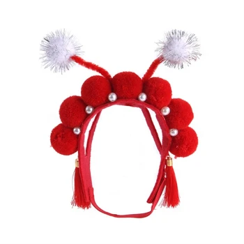 YYSD Китайската тема Палав куче Китайската превръзка на главата Фестивал лента за коса за домашни любимци