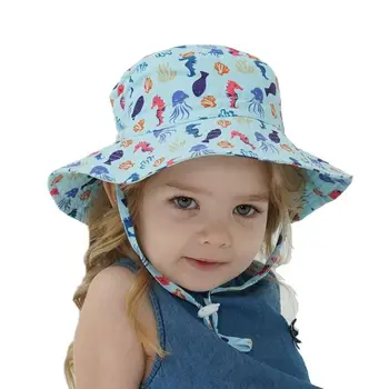 Однотонная Панама Шапка Дишаща Хлопчатобумажный прическа със защита от ултравиолетови лъчи, Детска шапка за плаж, Лятна Детска Солнцезащитная шапка за новородено, панама кофа
