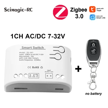 1CH zigbee 3,0 sasha Интелигентен Модул WiFi Ключ Алекса Smart Voice 10A Реле, AC/DC12V 24V 32V RF 433 Mhz 1527 Приемник за Дистанционно Управление