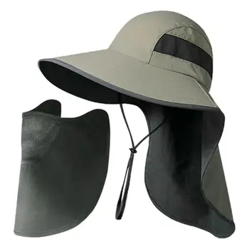 Риболов шапка с врата клапа за мъже лицето, шията клапа, шапка с широка периферия на открито туризъм шапка UV-защита на ветрозащитный дишаща Риболов