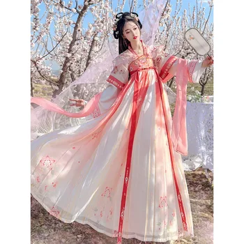 Древното традиционно китайското женско елегантна рокля Hanfu спа пленителен околната среда с бродерия, с костюм за народни танци, ретро рокли за партита на династия Сун