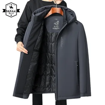 Мъжки памучен сако от камилска вълна с качулка, Модерно ветрозащитное топло утолщенное палто, мъжки зимни градинска ежедневни однотонная ветровка, Нова