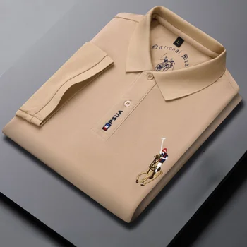 6 цвята! 2023 Мъжки тениски с висококачествена бродерия, къс ръкав, бизнес и ежедневни мъжки поло риза M-4XL