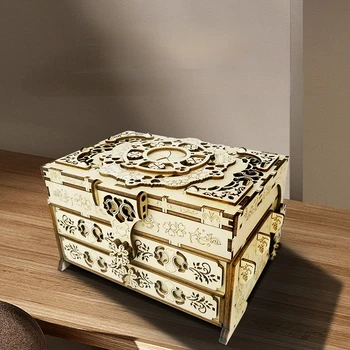 Дървен 3D Пъзел САМ Ретро Ковчег За Ръчно изработени Бижута Поставяне на Модел на Creative Музикален Ковчег Подарък Орнамент Развитие на Играчка Модел
