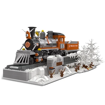 Модел на западното влакове MOC 20th Century Industrial Revolution Серия от Строителни блокове на детски Играчки City Bricks Ретро Съвместими с LEGO