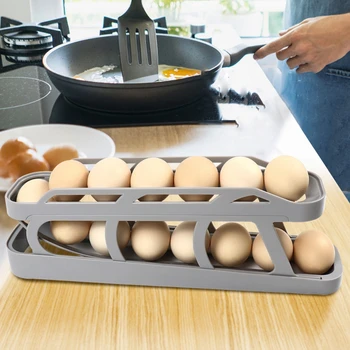 Опаковка за яйца, 2-слойный титуляр за яйца, за многократна употреба Органайзер за яйца с автоматично популяризирането на Място за домашния хладилник, кухня