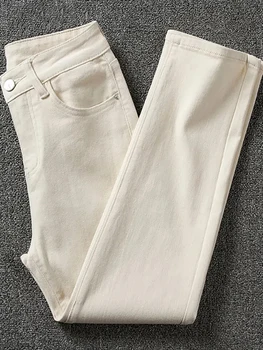 2023 основни Класически прави панталони с висока талия, женски прости широки еластични дънки с дължина до щиколоток, Пролетно-есенни улични панталони