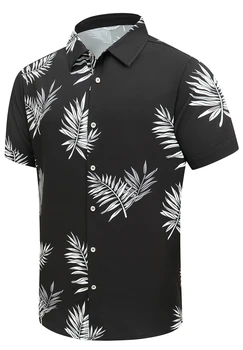 Хавайски мъжка риза с 3D-принтом, Летен модел под формата на кокосовата палма, Удобни ежедневни блузи големи размери, Къса плажно облекло, градинска облекло